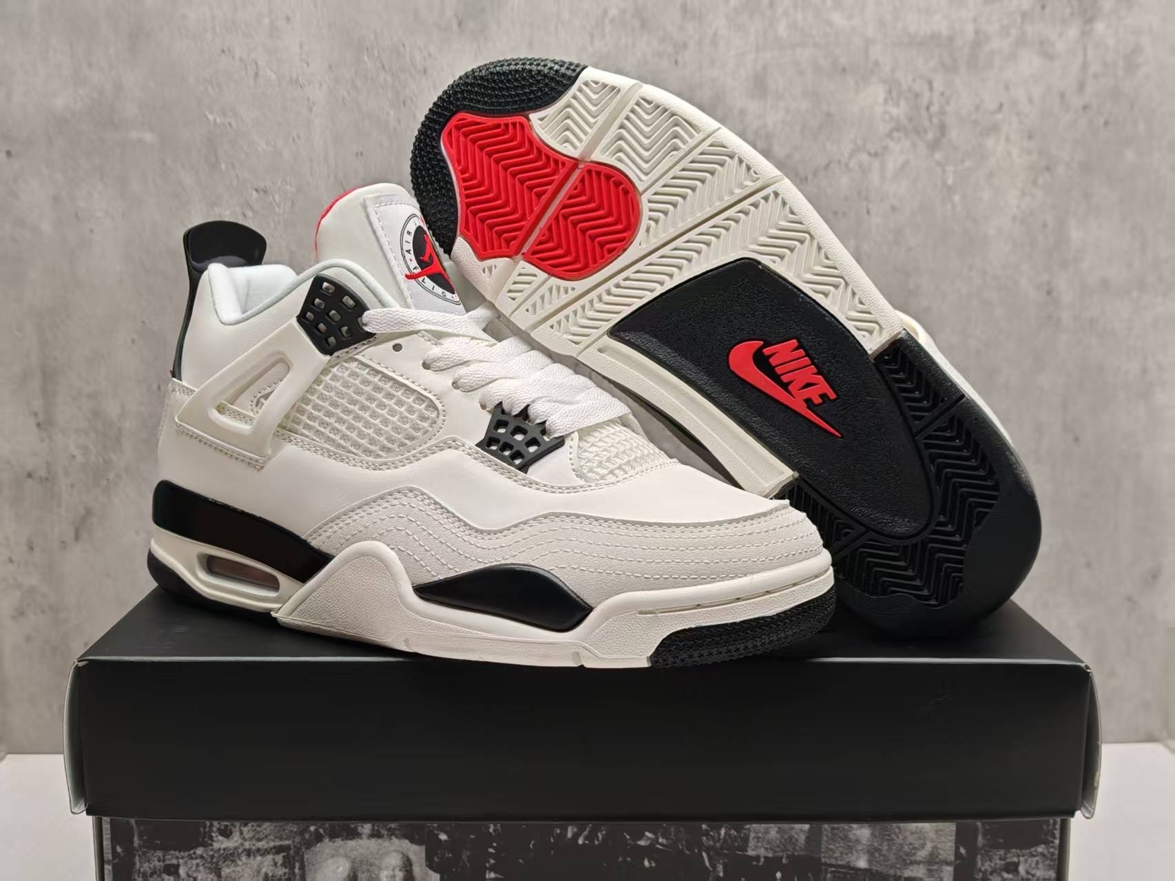 Men's Hot Sale Running weapon Air Jordan 4 White/Black Shoes 0263